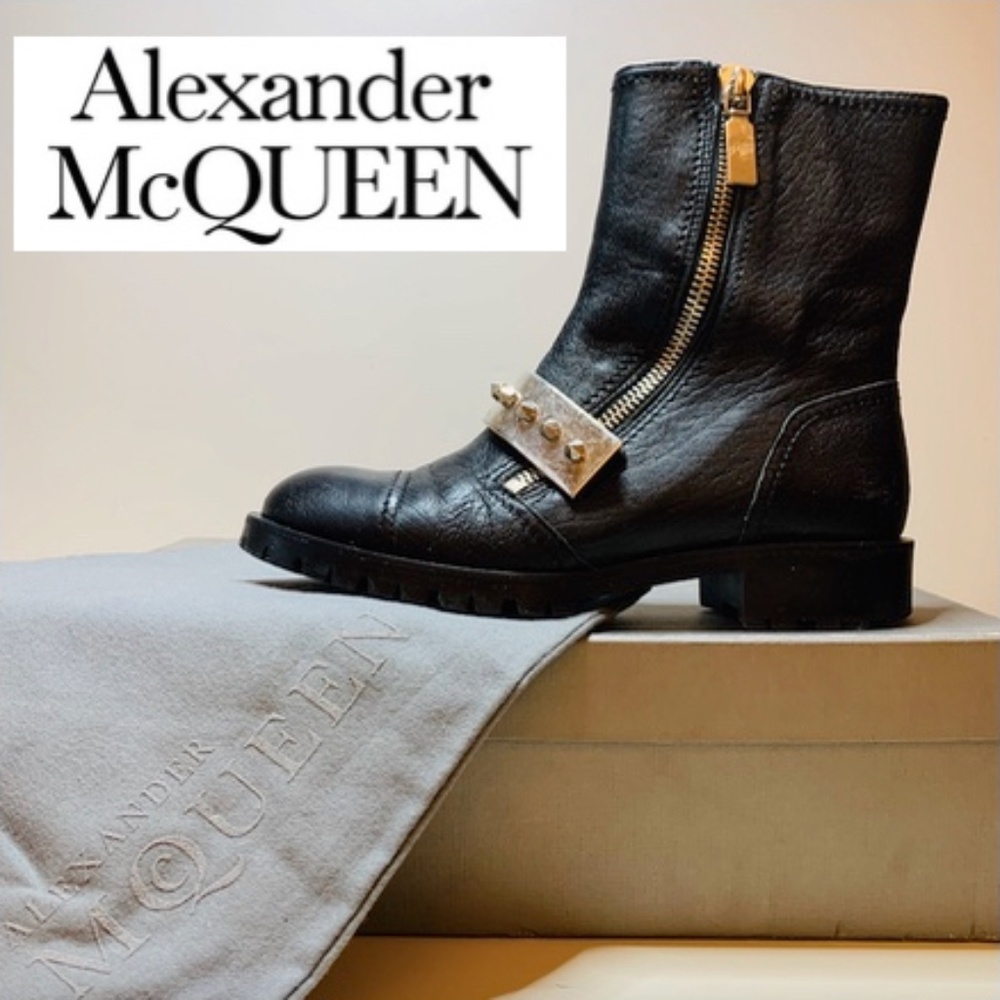 Alexander McQueen Leather Moto Boots (7.5)